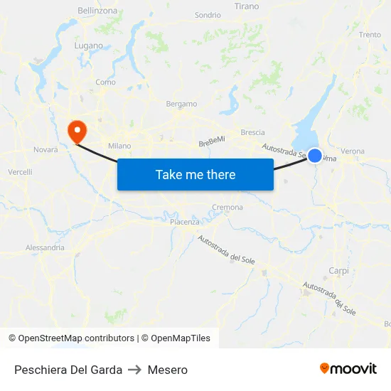 Peschiera Del Garda to Mesero map