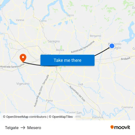 Telgate to Mesero map