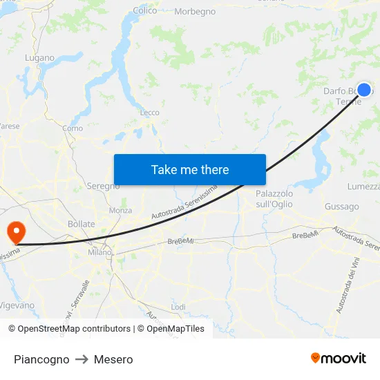 Piancogno to Mesero map