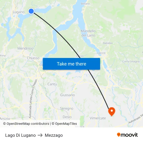 Lake of Lugano to Mezzago map