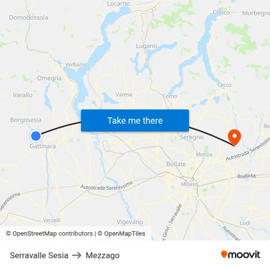 Serravalle Sesia to Mezzago map