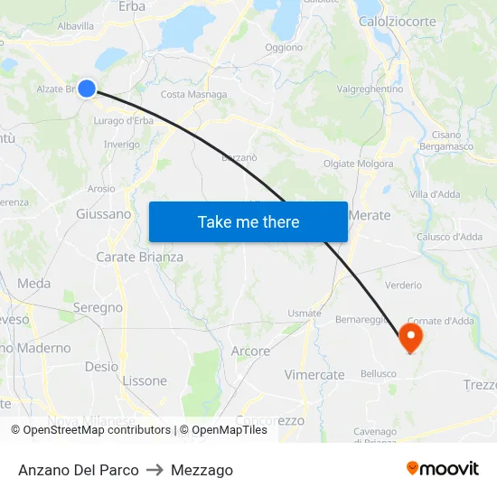Anzano Del Parco to Mezzago map