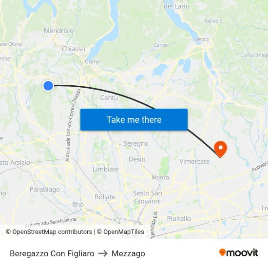 Beregazzo con Figliaro to Mezzago map