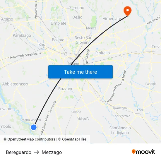 Bereguardo to Mezzago map