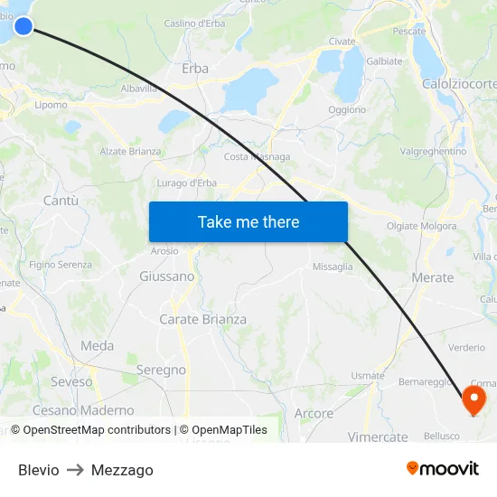 Blevio to Mezzago map