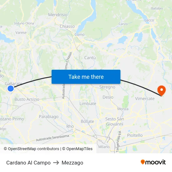 Cardano al Campo to Mezzago map