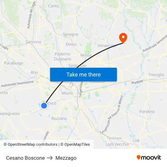 Cesano Boscone to Mezzago map