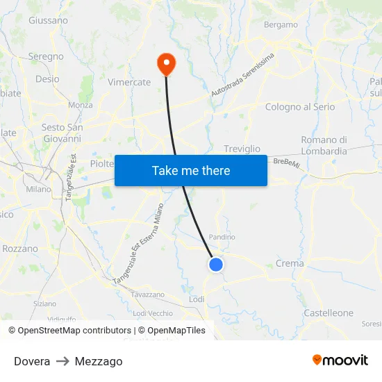 Dovera to Mezzago map