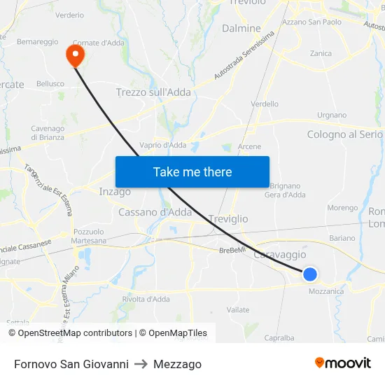 Fornovo San Giovanni to Mezzago map