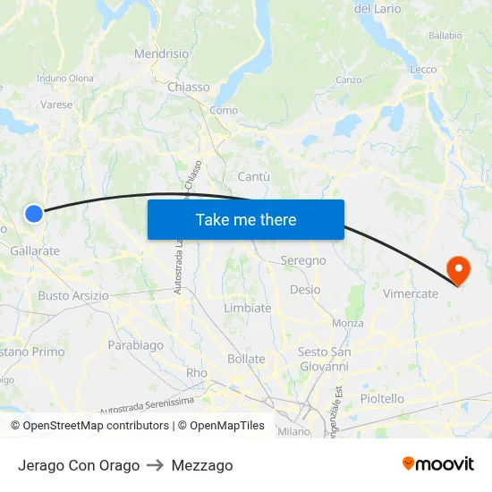 Jerago con Orago to Mezzago map