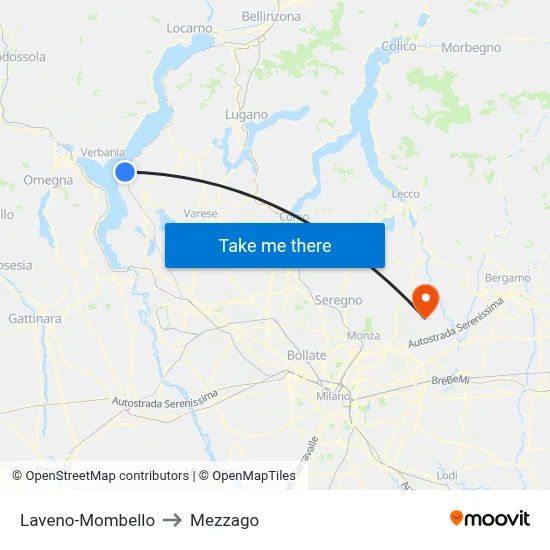 Laveno-Mombello to Mezzago map