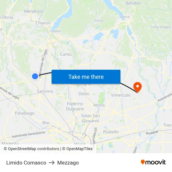 Limido Comasco to Mezzago map