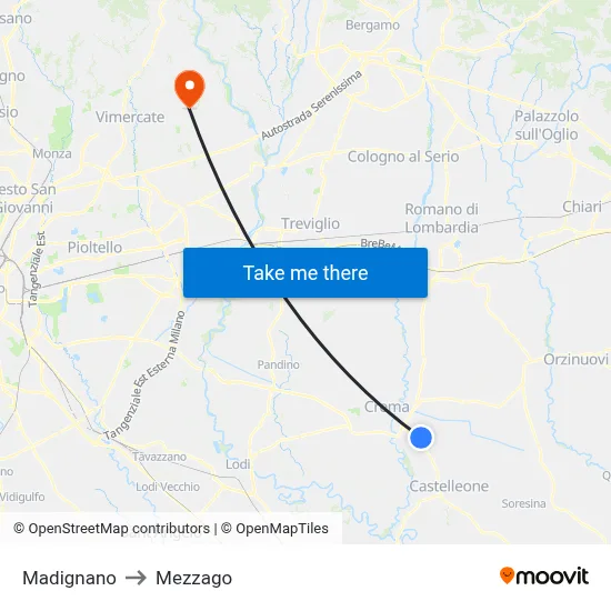 Madignano to Mezzago map