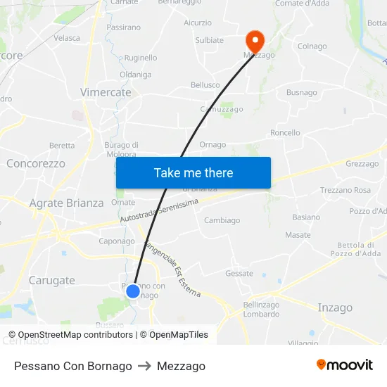 Pessano Con Bornago to Mezzago map