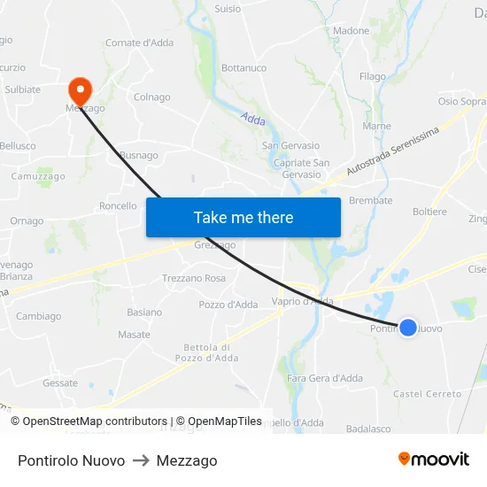 Pontirolo Nuovo to Mezzago map