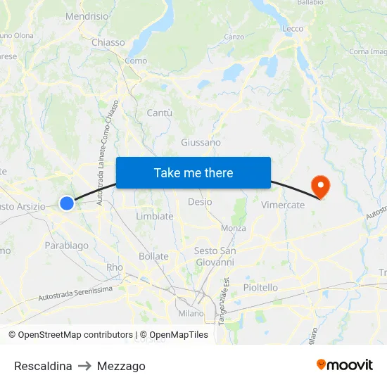 Rescaldina to Mezzago map