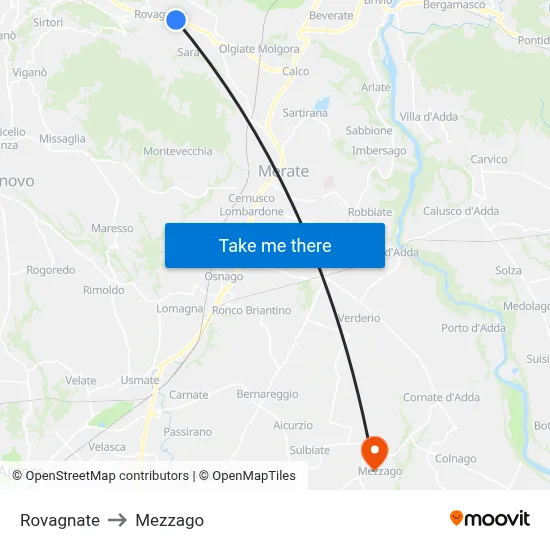 Rovagnate to Mezzago map