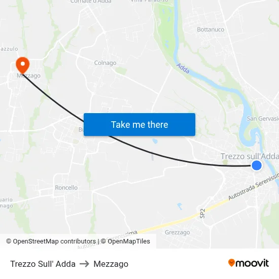 Trezzo Sull' Adda to Mezzago map