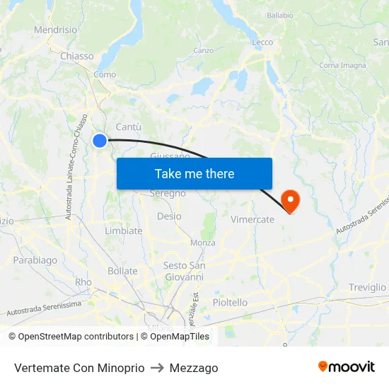 Vertemate Con Minoprio to Mezzago map