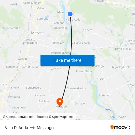 Villa D' Adda to Mezzago map