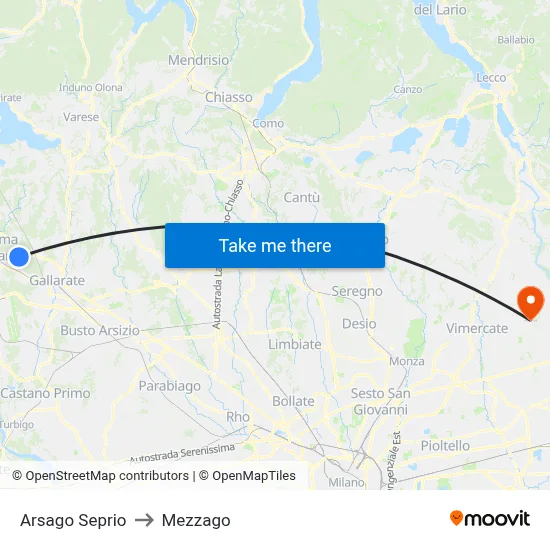 Arsago Seprio to Mezzago map
