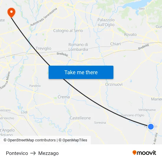 Pontevico to Mezzago map
