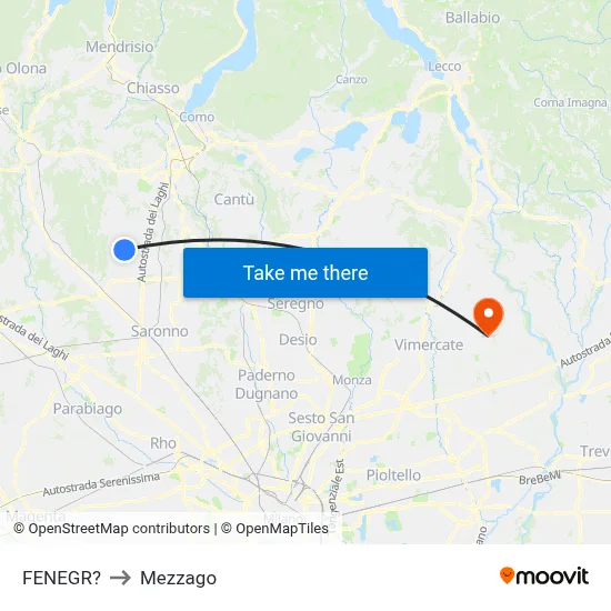 Fenegro to Mezzago map