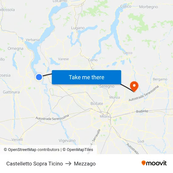 Castelletto Sopra Ticino to Mezzago map