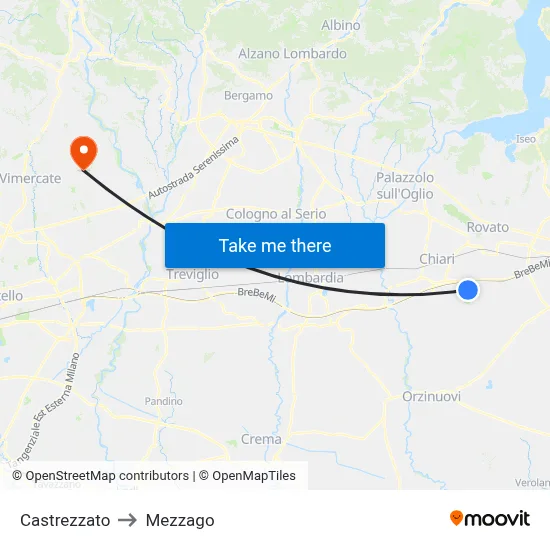 Castrezzato to Mezzago map
