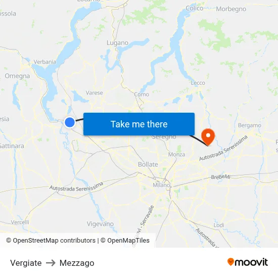 Vergiate to Mezzago map