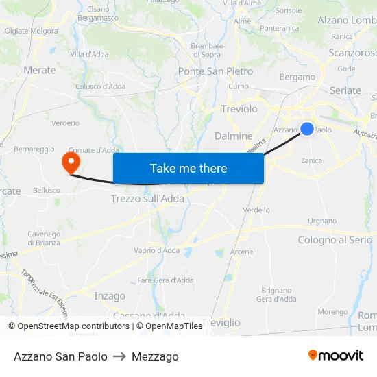 Azzano San Paolo to Mezzago map