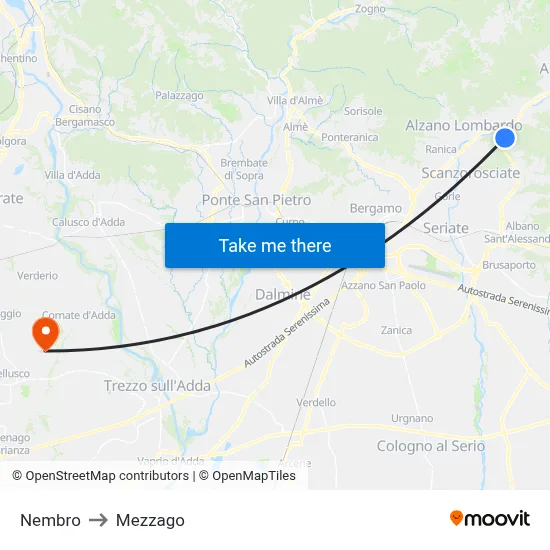 Nembro to Mezzago map