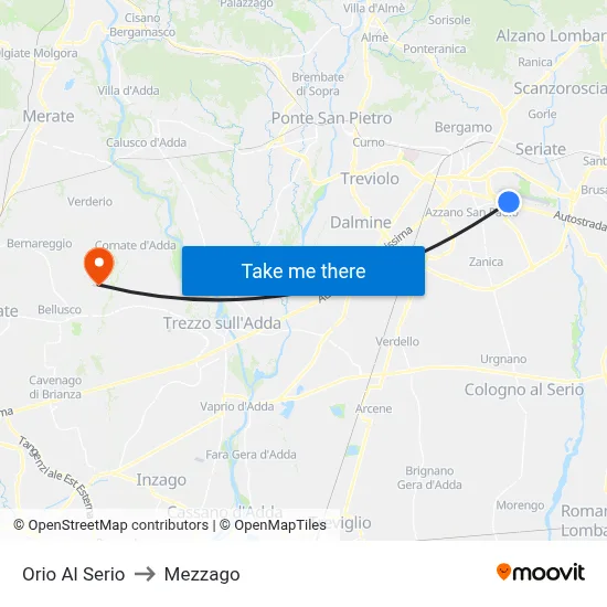 Orio Al Serio to Mezzago map