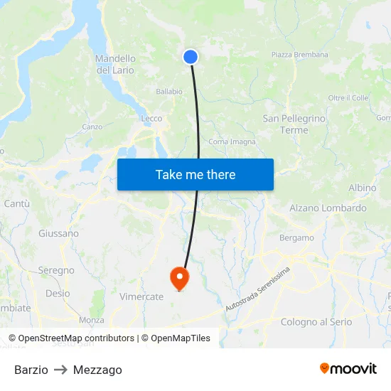 Barzio to Mezzago map