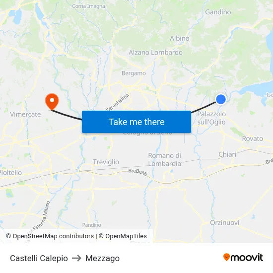 Castelli Calepio to Mezzago map