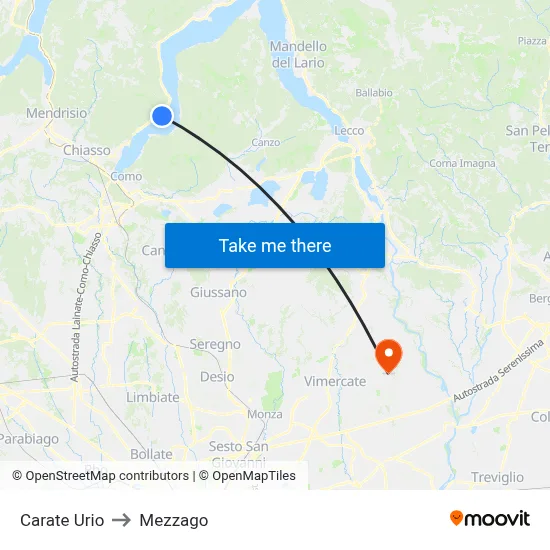 Carate Urio to Mezzago map