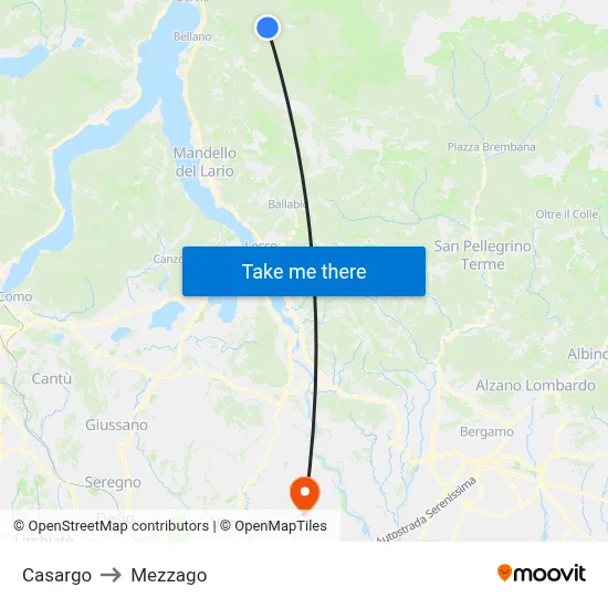 Casargo to Mezzago map