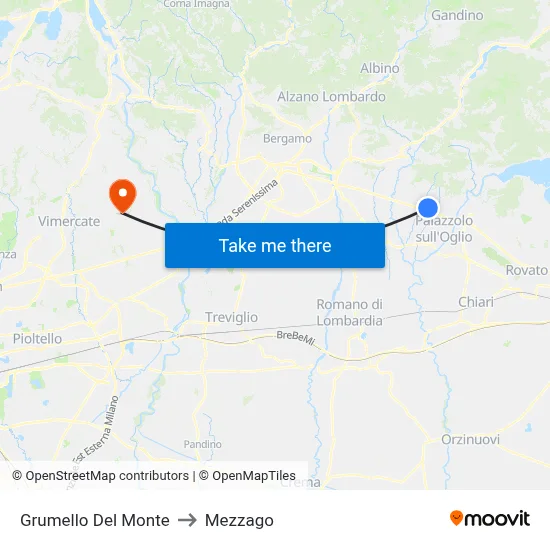 Grumello Del Monte to Mezzago map