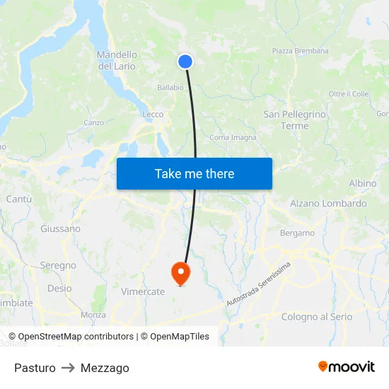 Pasturo to Mezzago map