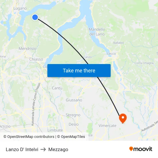 Lanzo d'Intelvi to Mezzago map