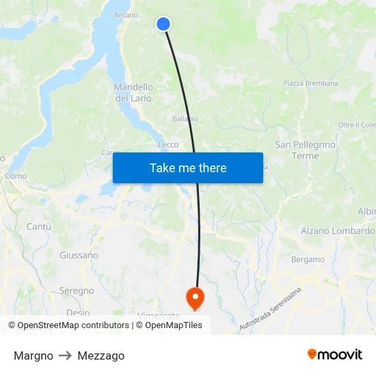 Margno to Mezzago map