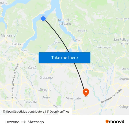 Lezzeno to Mezzago map