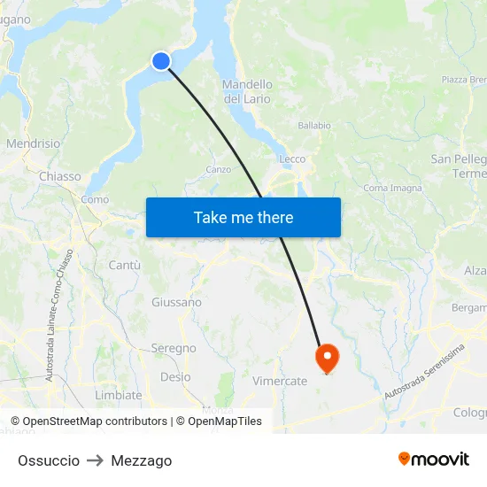 Ossuccio to Mezzago map