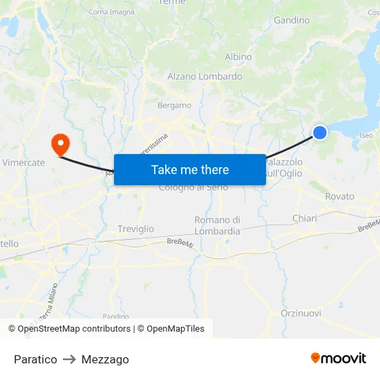 Paratico to Mezzago map