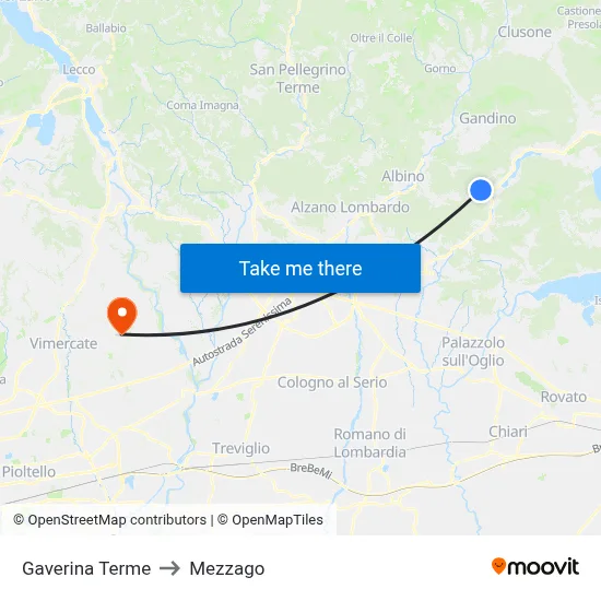 Gaverina Terme to Mezzago map