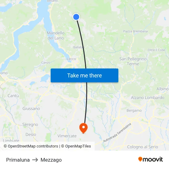 Primaluna to Mezzago map