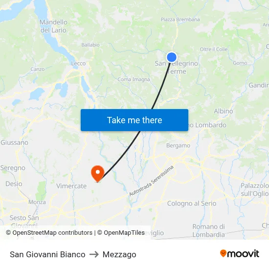 San Giovanni Bianco to Mezzago map