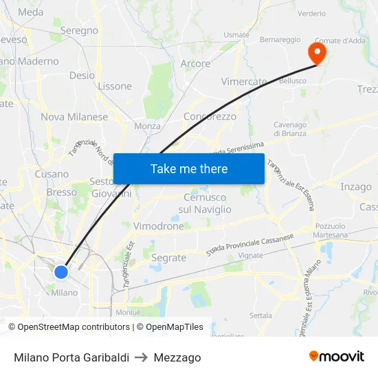 Milano Porta Garibaldi to Mezzago map
