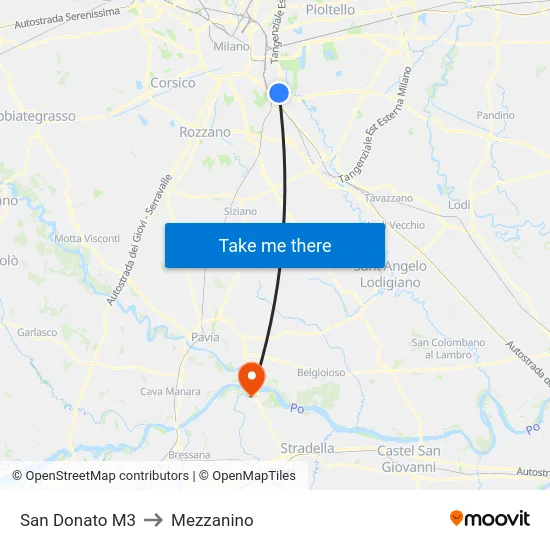 San Donato M3 to Mezzanino map