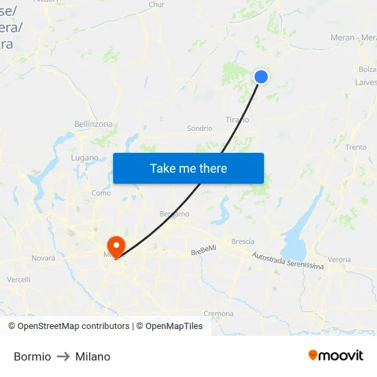 Bormio to Milan map